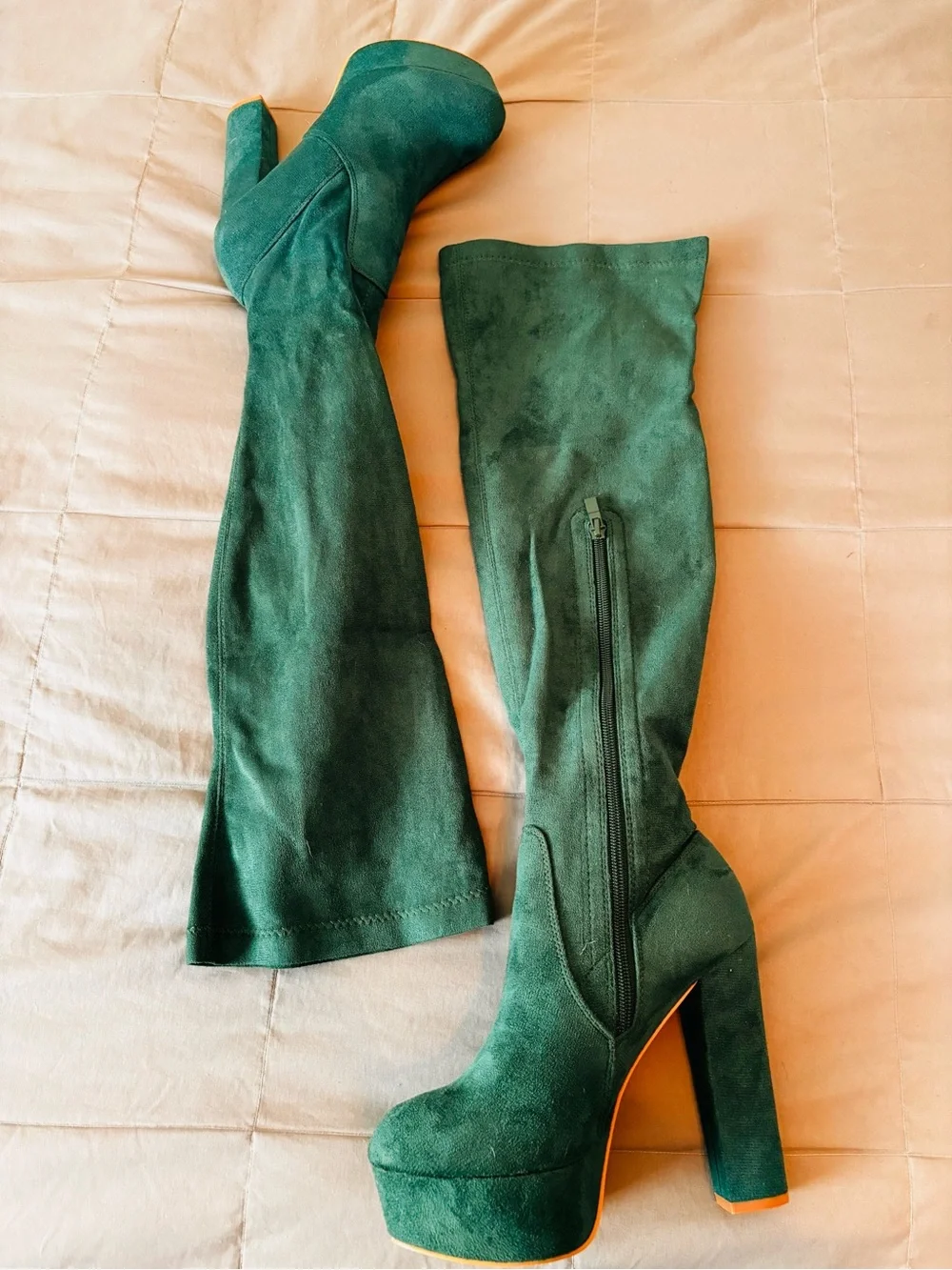 Women's Forest Green Over-the-Knee Platform Heel Boots